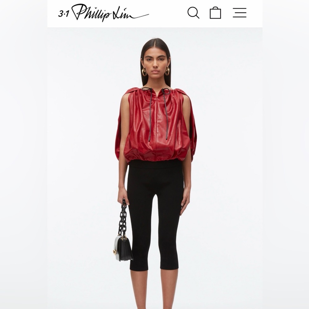 3•1 PHILLIP LIM Genuine Leather Cocoon Zip Vest Candy Red Leather Tie
 $1,395.00